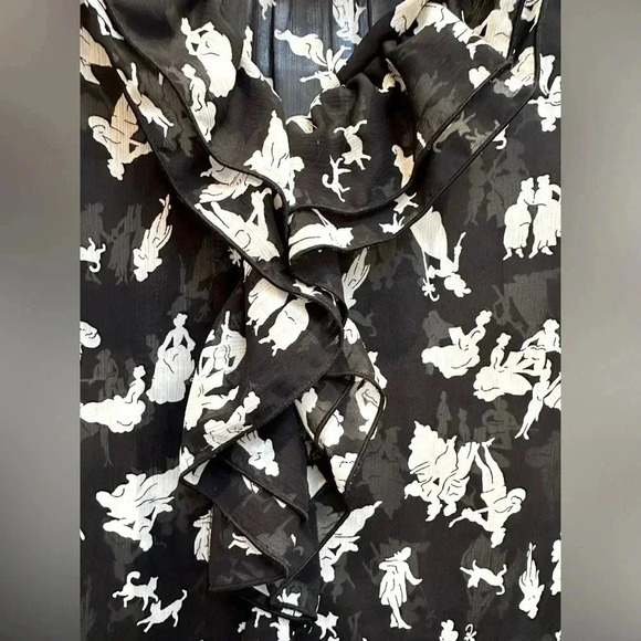 Anthropologie HD in Paris Ruffled Picea Blouse Black White Pastoral Print Size 4 - Picture 3 of 11